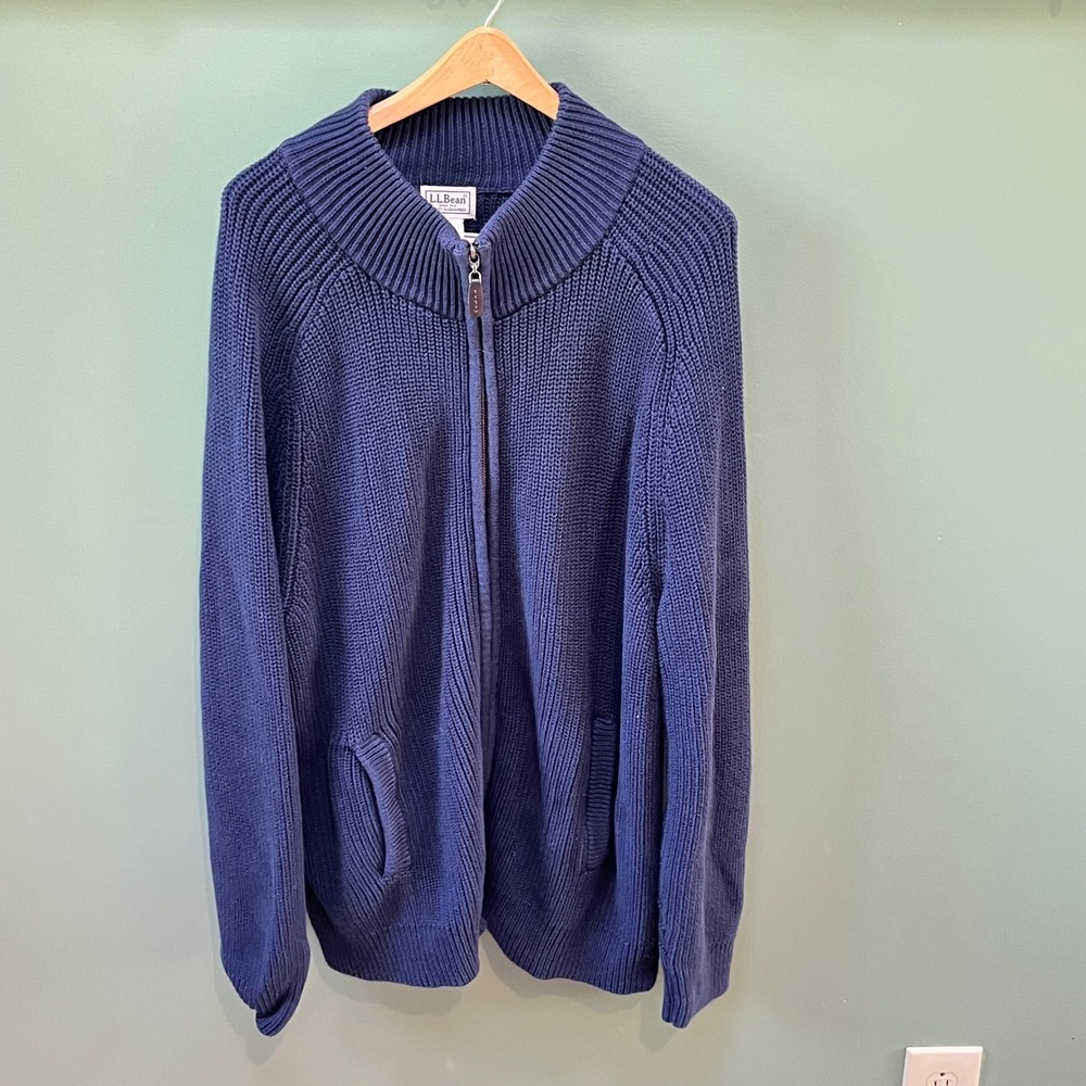 L.L.‎ Bean Mens Full Zip Cotton Knit Cardigan Sweater Blue XL REG